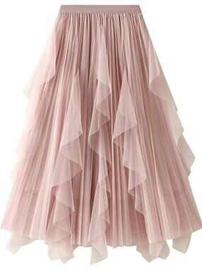A-Line High Waist Mesh Tutu Midi Skirt with Satin Lining Party